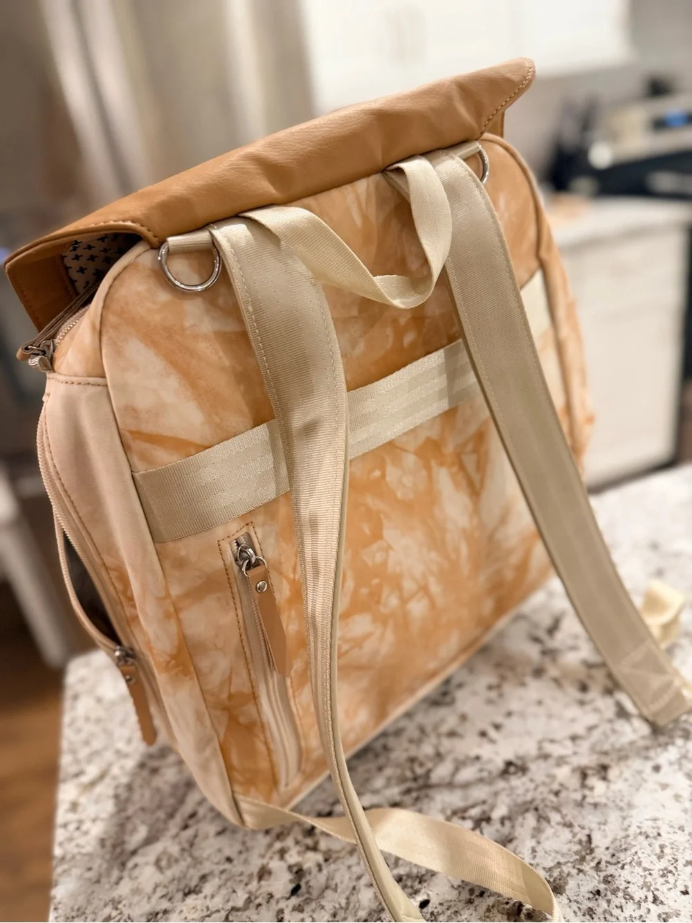 Petunia Pickle Bottom Tan and Cream Tie-Dye diaper bag Backpack